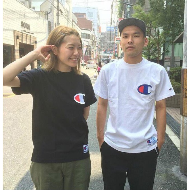 READY STOCK Embroidery Champion t shirt Couple T-shirt round collar cotton Plain t shirt