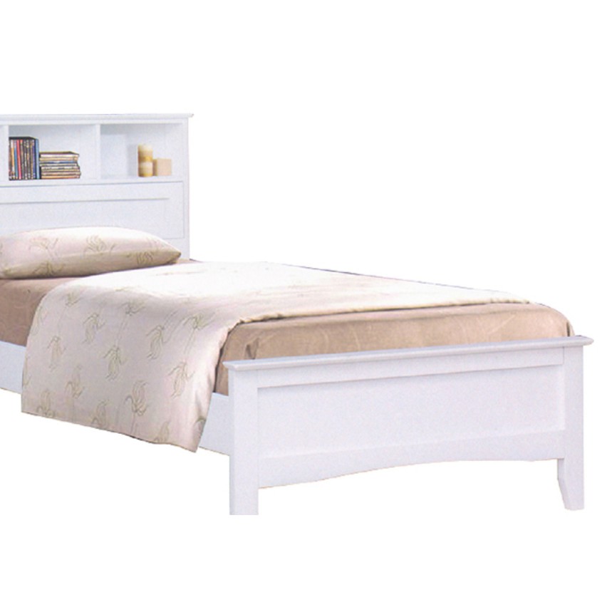 Kobe White Single Super Wooden, King Size Bed Frame With Shelf Headboard