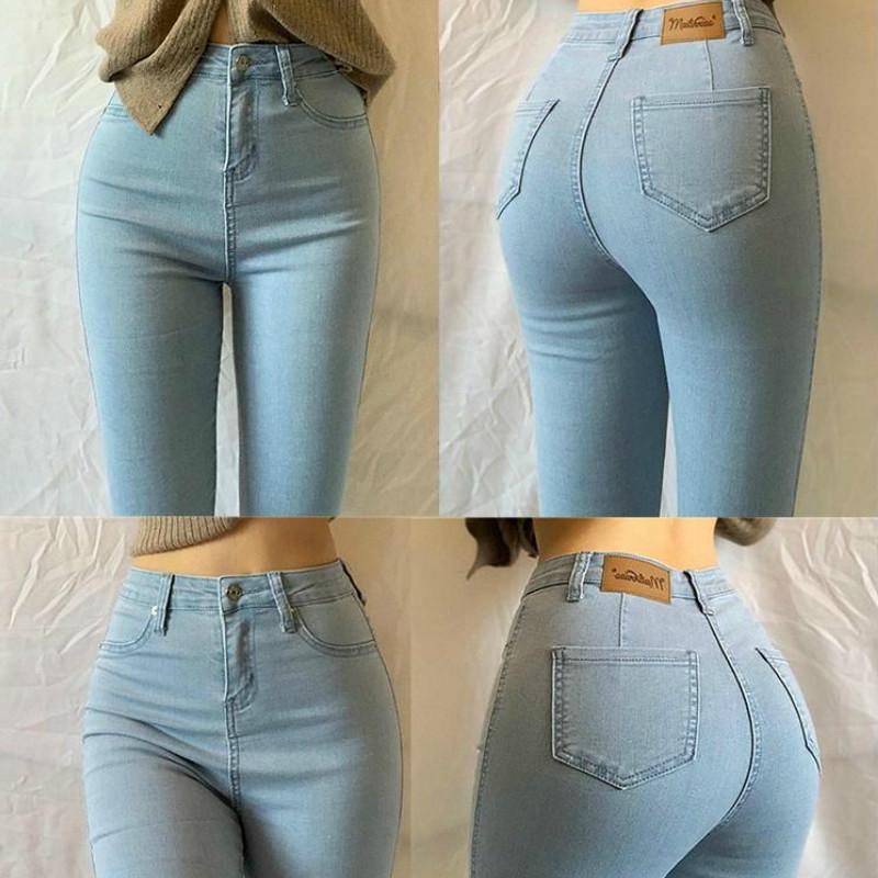 【Malaysia in stock】Women's jeans High waist stretch fashion long skinny casual denim pants slim