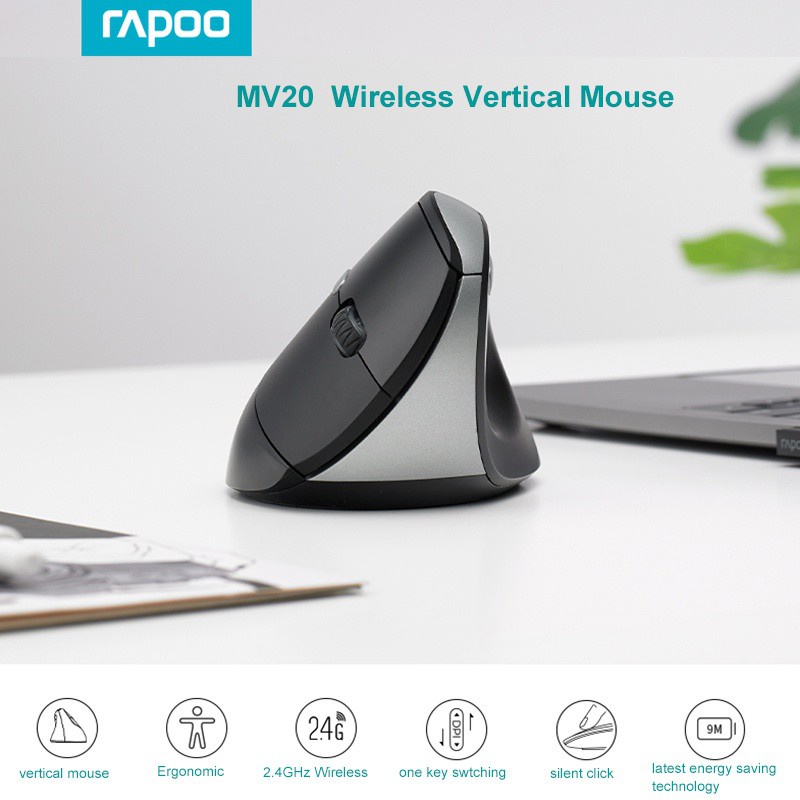 RAPOO MV20 Ergonomic Office Vertical Wireless Silent Mouse 6 Buttons 800/1200/1600 DPI Optical Mice For PC Laptop/Desktop