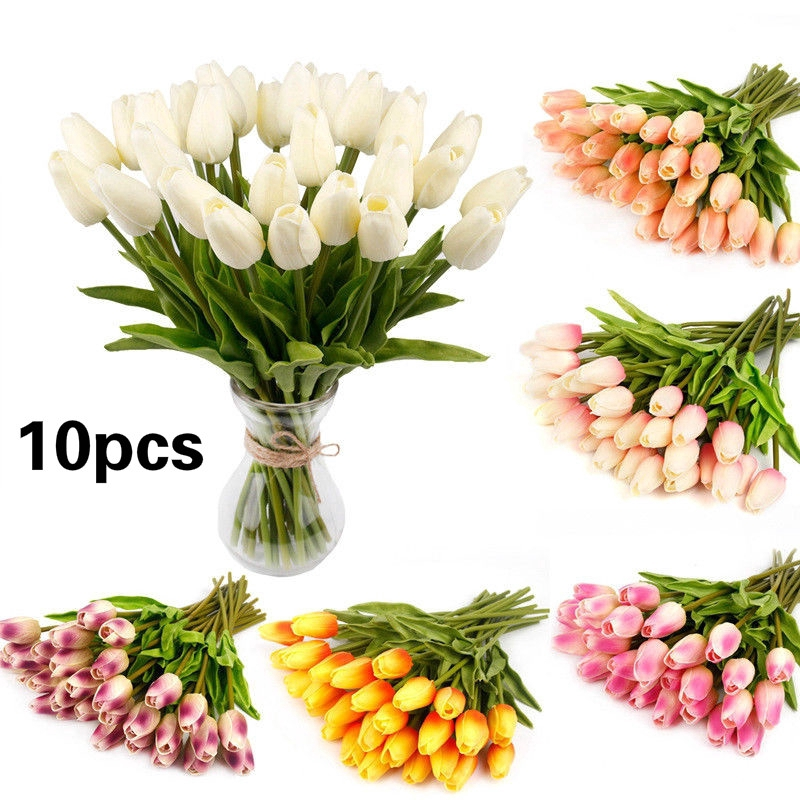 10PCS Tulip Rose Artificial Flower Latex Real Touch Wedding Bouquet Home Decor Wedding Decoration