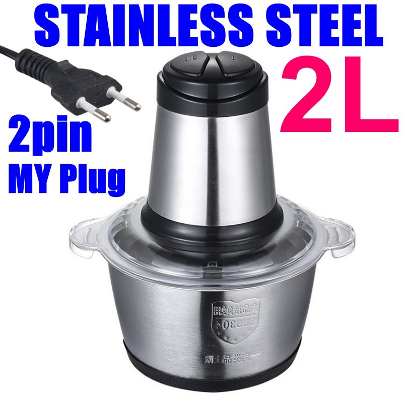 2L Stainless Steel Electric Meat Mincer Chopper Food Processor Blender Grinder-Pengisar Daging Sayur Besi Tahan Karat