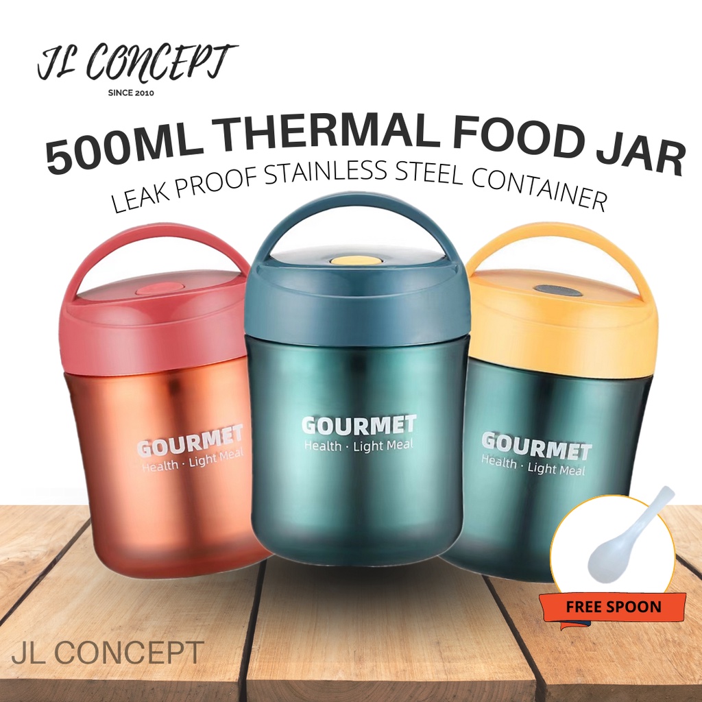 JL  Air Tight Food Container Thermos Gourmet Double Layer Multifunction Stainless Steel Warmer Lunch Box 500ml