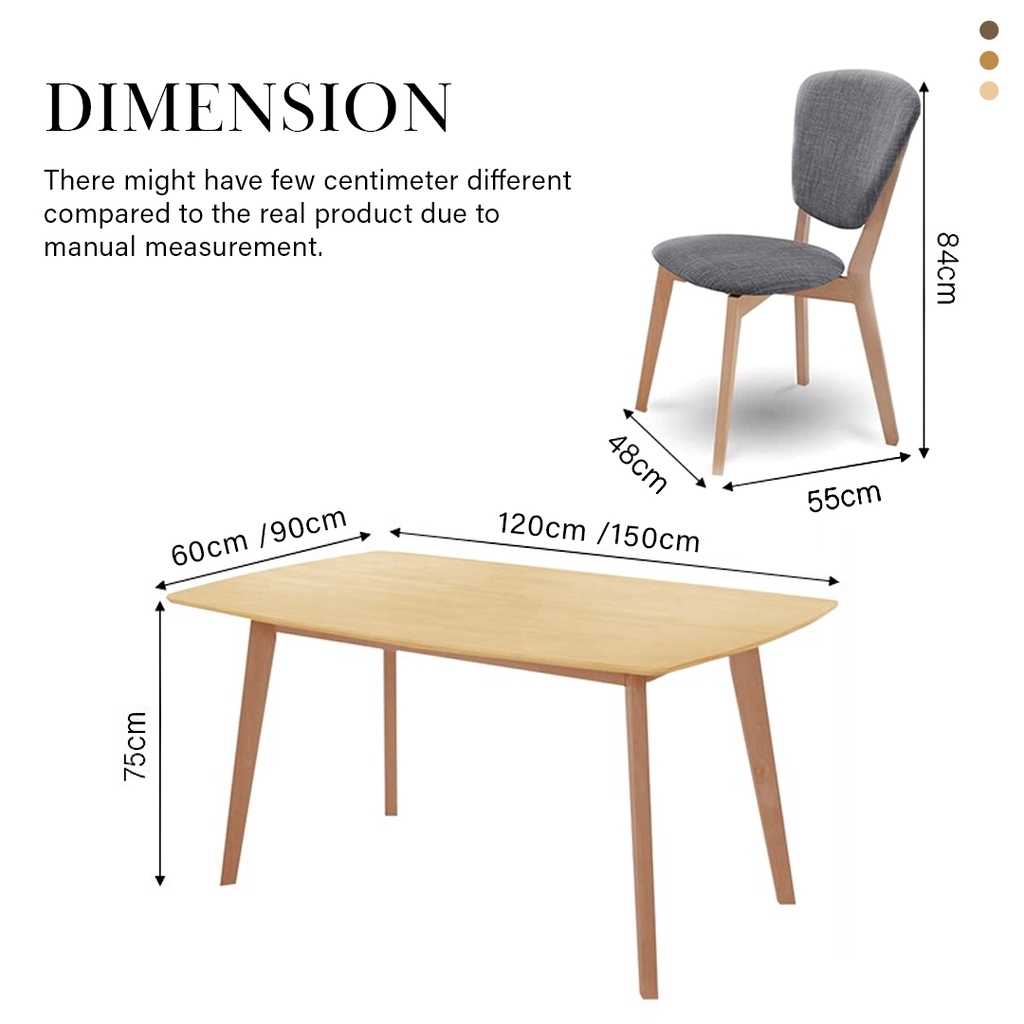 FINSSO: Ganda Rubber Solid Wood Dining Table Set With 4 Chairs/ meja makan/ 餐桌