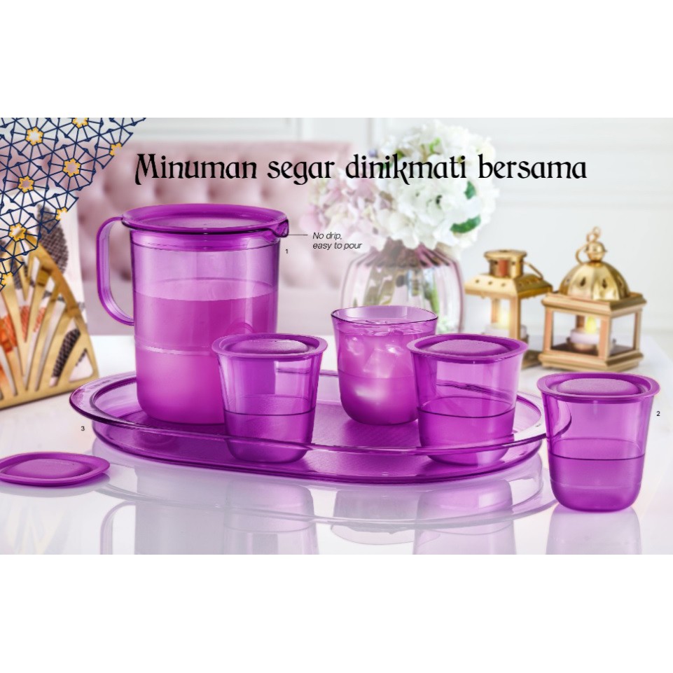 Tupperware Purple Royale Crystalline Drinking Set / Serving Tray / 1.2L / 230ml
