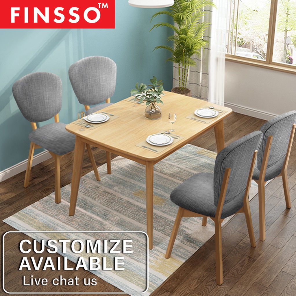 FINSSO: Ganda Rubber Solid Wood Dining Table Set With 4 Chairs/ meja makan/ 餐桌