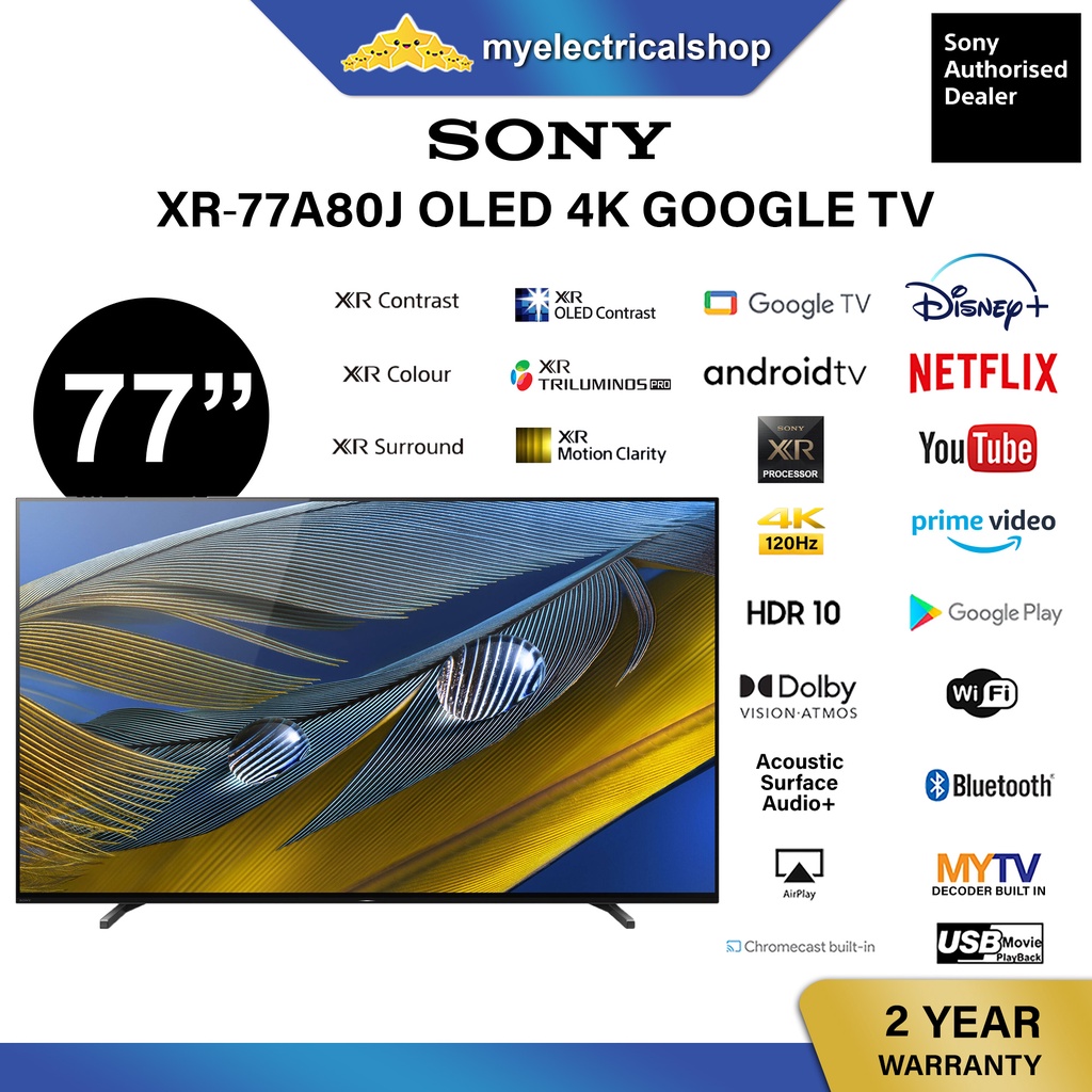 Sony OLED XR77A80J 77 Inch 4K UHD Android TV Google TV HDR Disney Plus