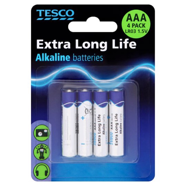 Tesco Extra Long Life AAA Alkaline Batteries 1.5V 4 Pack Shopee Malaysia