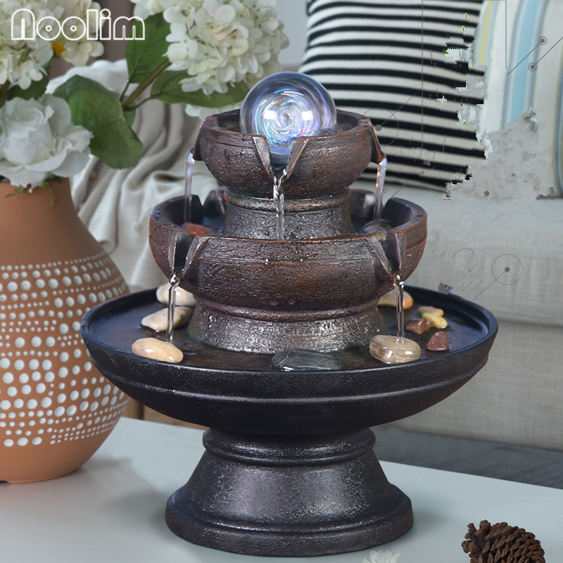 Chinese Style Water Fountain Feng Shui Ball With LED Light Home Office ...