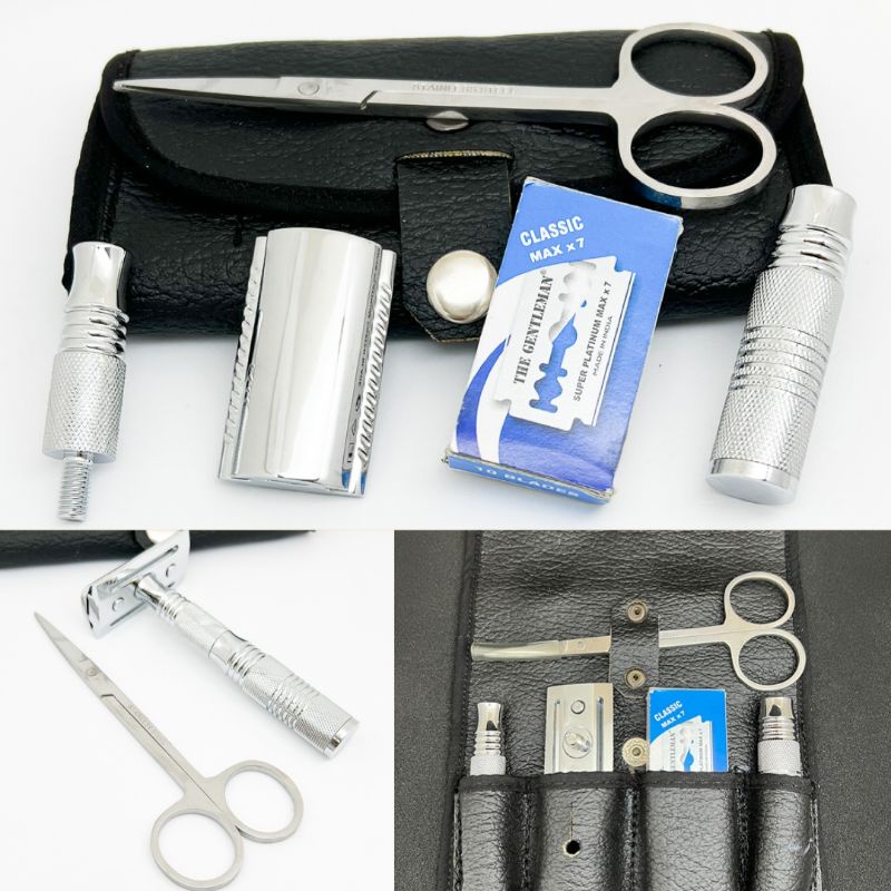 Pearl Shaving Men's grooming travel Set Safety Razor with Scissors