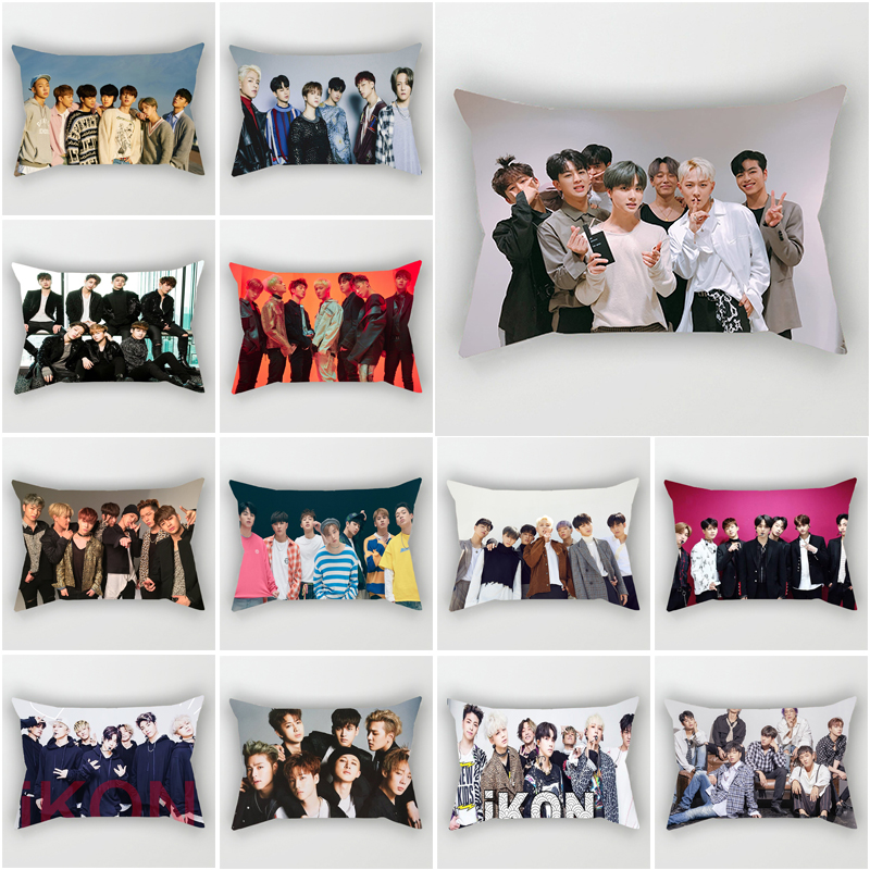 Korea Fashion Pop Star 아이콘 IKON Single Side Printing Polyester Rectangular Throw Pillow Cases Car Cushion Cover Sofa Home Decorative Pillowcase Valentine's Day (Without Pillow Inner)30x50CM