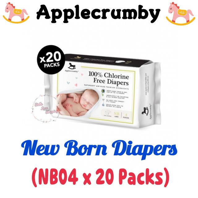 Applecrumby Chlorine Free Premium Newborn Baby Diapers (NB04 x 20 Packs