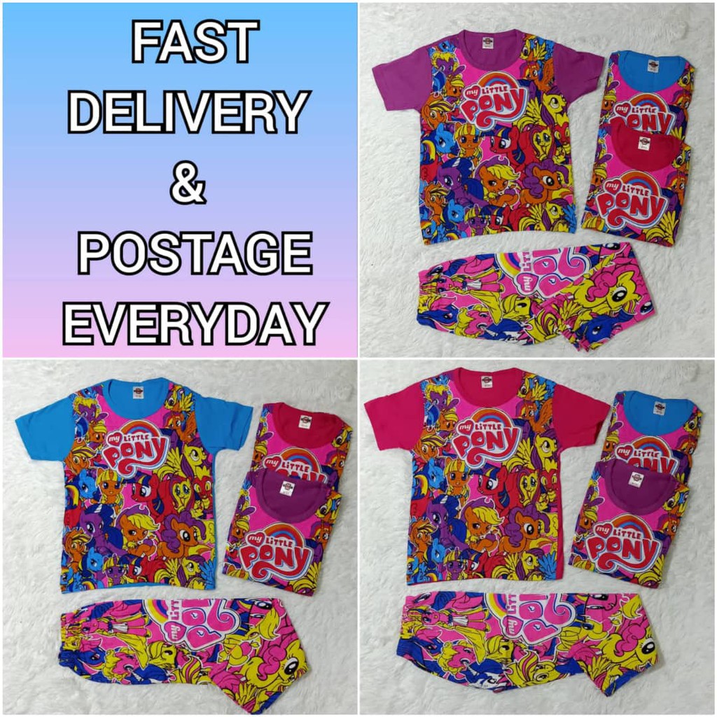 PAJAMAS CARTOON PONY BAJU  BUDAK LENGAN PENDEK SAIZ 9 16  