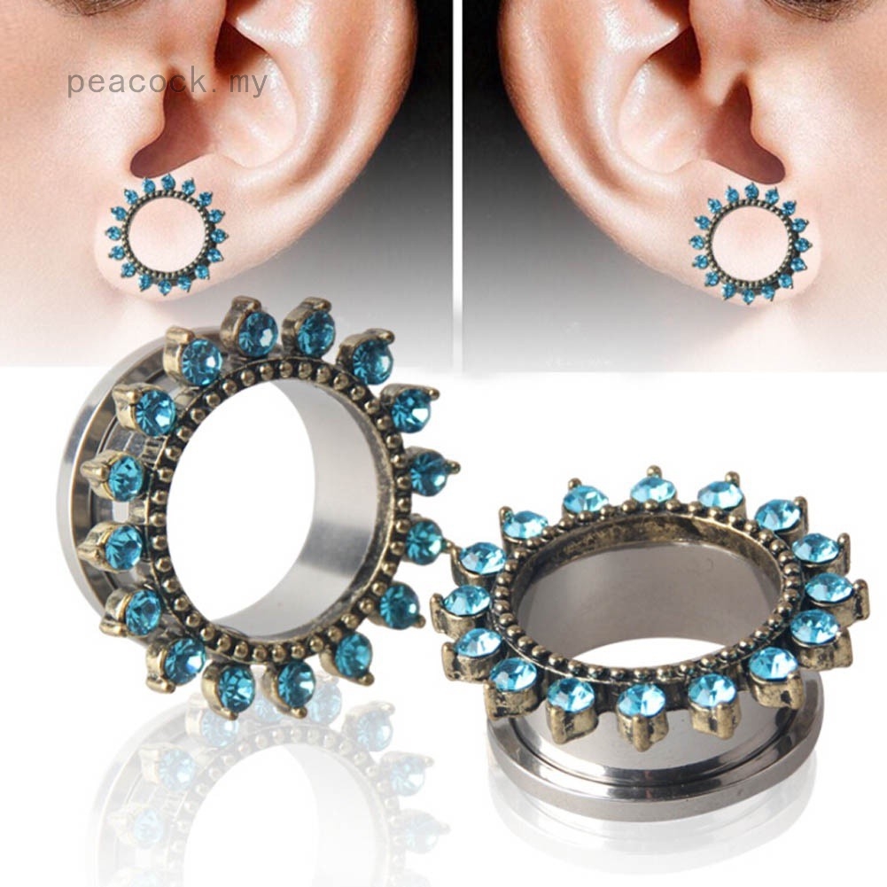 Pair Stainless Steel Hollow Flower Ear Gauges Stretcher Flesh Tunnels Ear Plugs