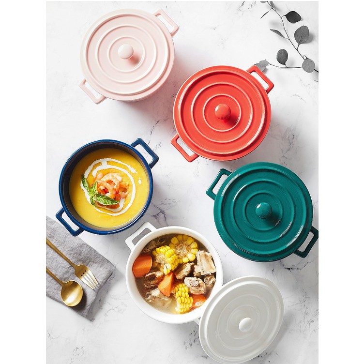 A Locaupin 8/10inch Bake & Serve Large Ceramic Soup Bowls With