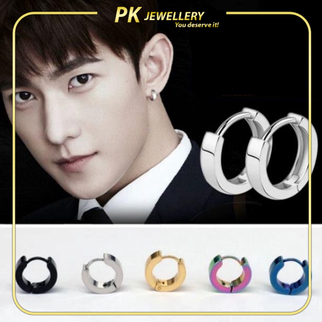 Earrings Korean Earing Round Earing Men Earring Black Earing Gold Earrings Blue Earrings Silver Earring Anting Anting 耳环