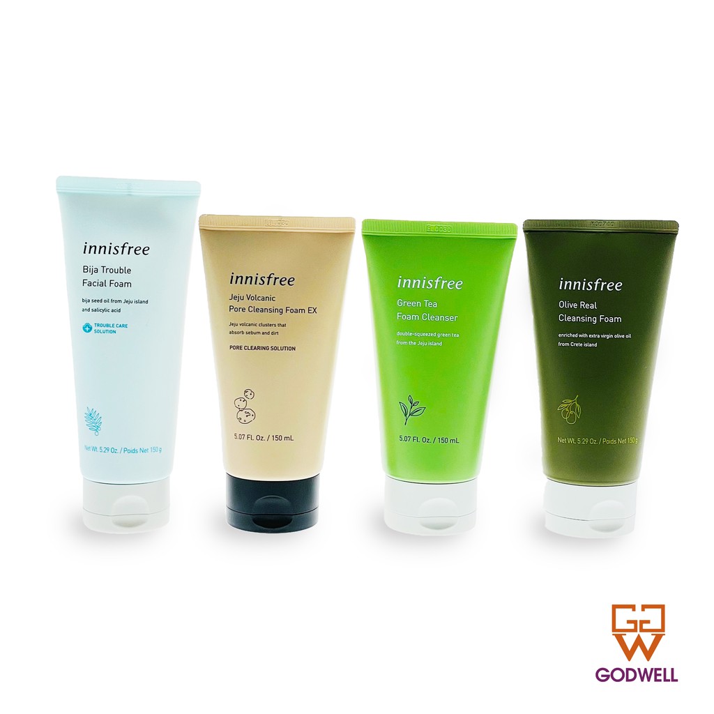 Innisfree Cleanser / Cleansing Foam (Green Tea/Jeju Volcanic/Bija/Olive Real)150ml Ship From