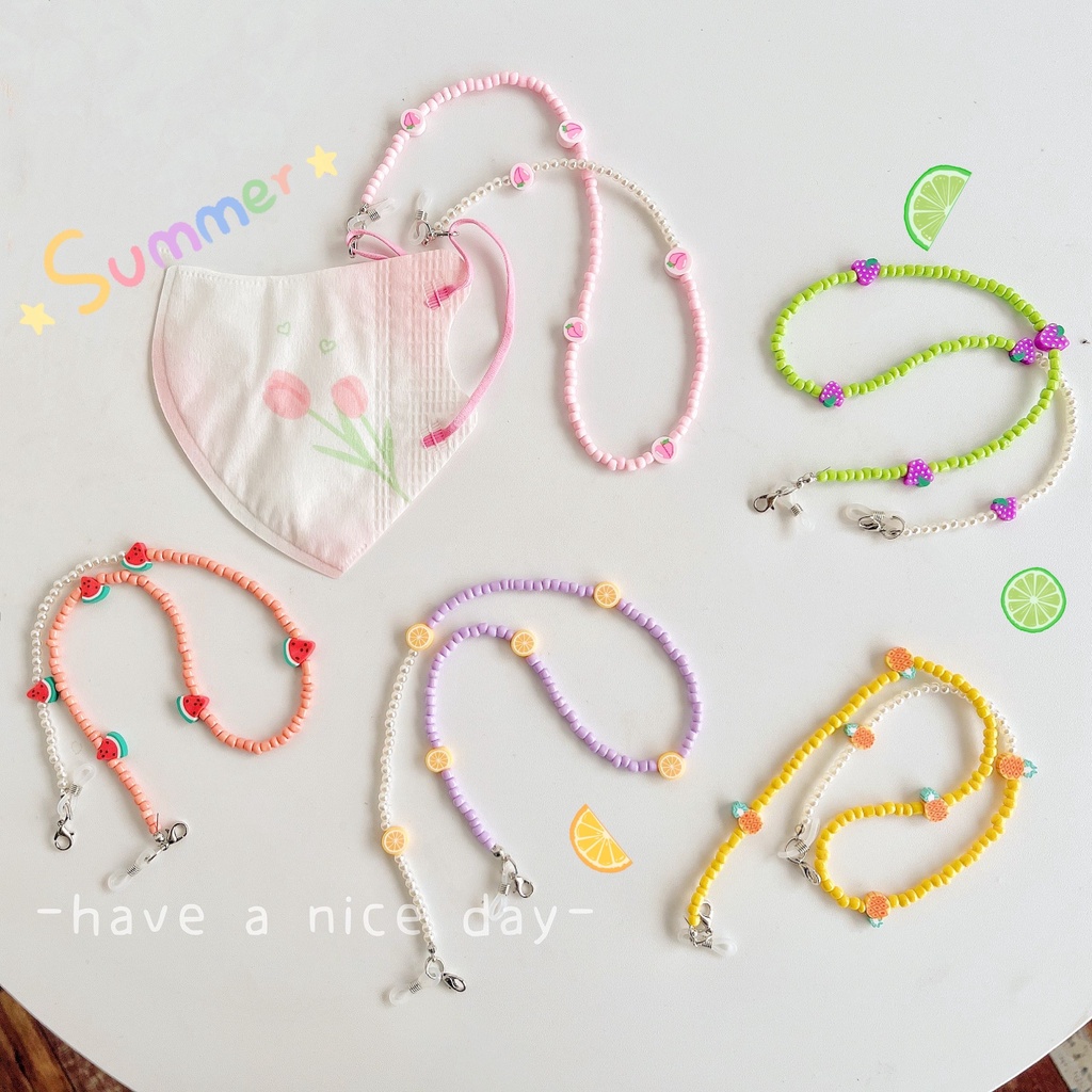 New Style Korean Version Sweet Cartoon Fruit Acrylic Beaded Lanyard Necklace Glasses Chain Mask