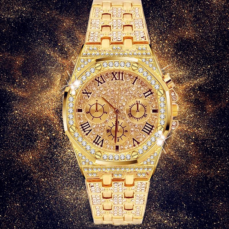 diamond encrusted gold watch