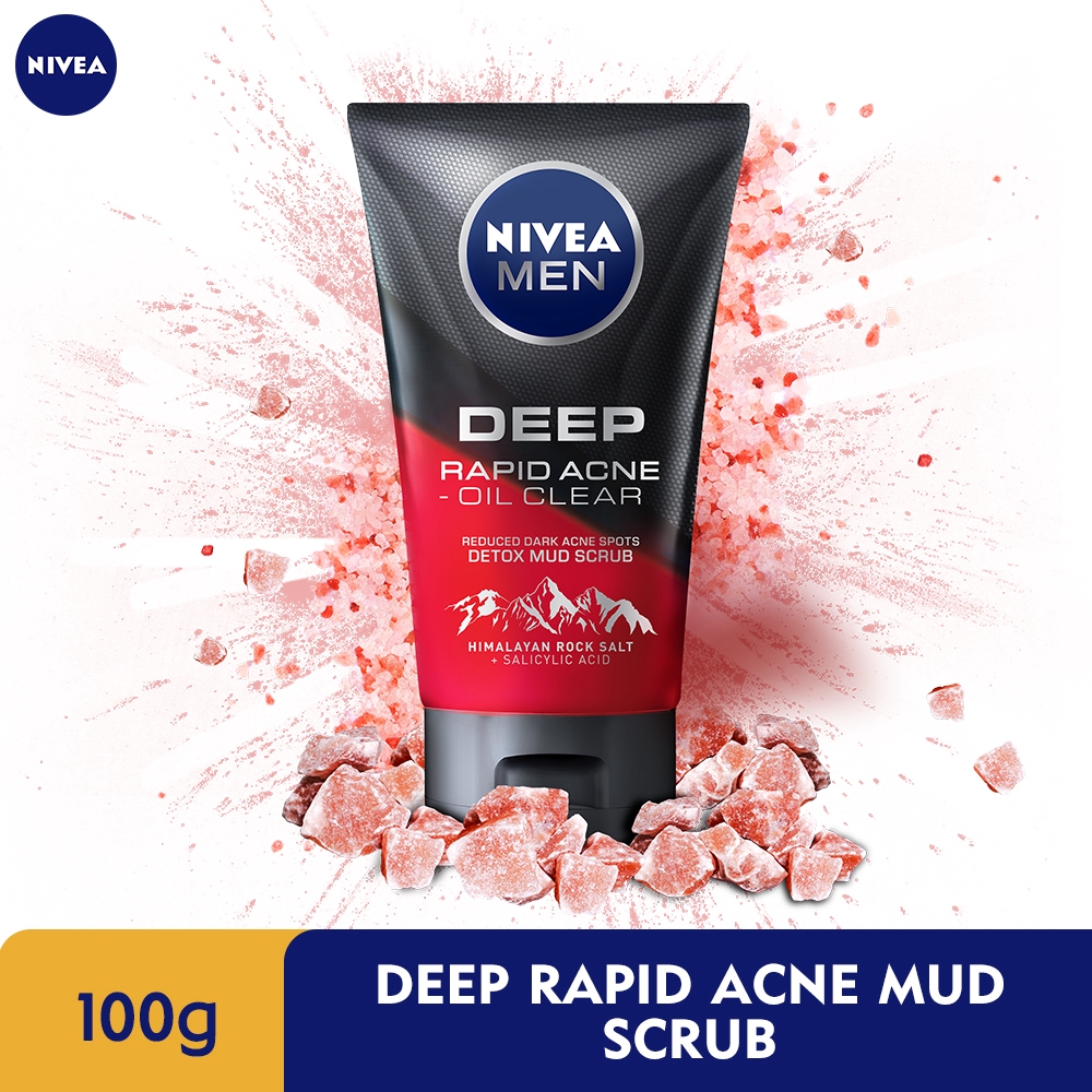 Nivea Men Deep Rapid Acne Oil Clear Detox Mud Scrub 100g 