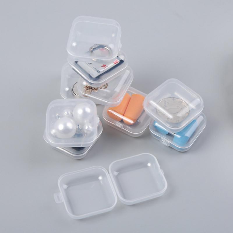 Mini Clear Plastic Small Box Hook Jewelry Earplugs Container Storage Organizer