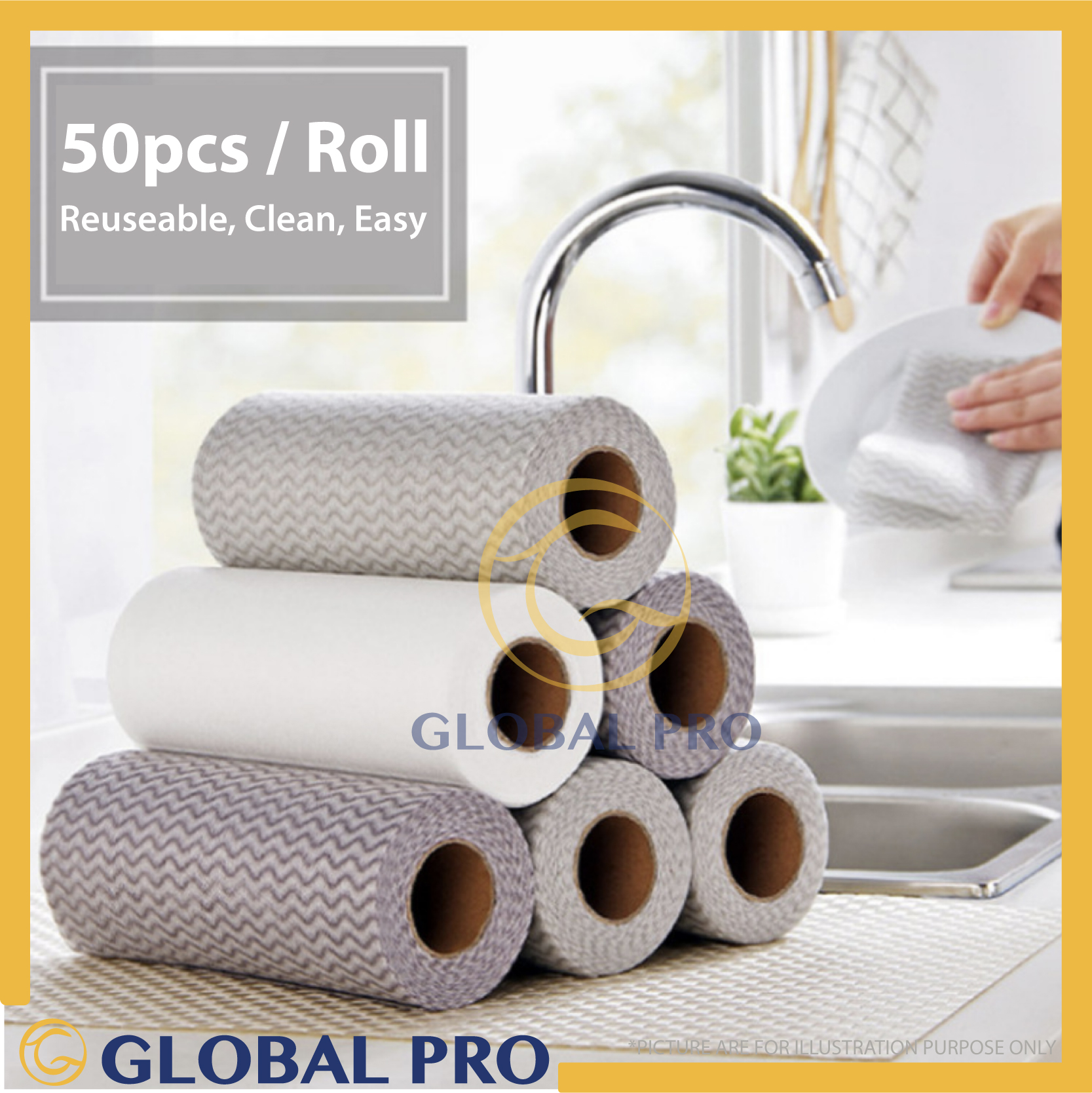 [1Roll] Reusable Multipurpose Kitchen Towel Dish Cloth Tissue Paper Wipe Tuala Guna Semula 廚房抹布 (Random Colour) GR200