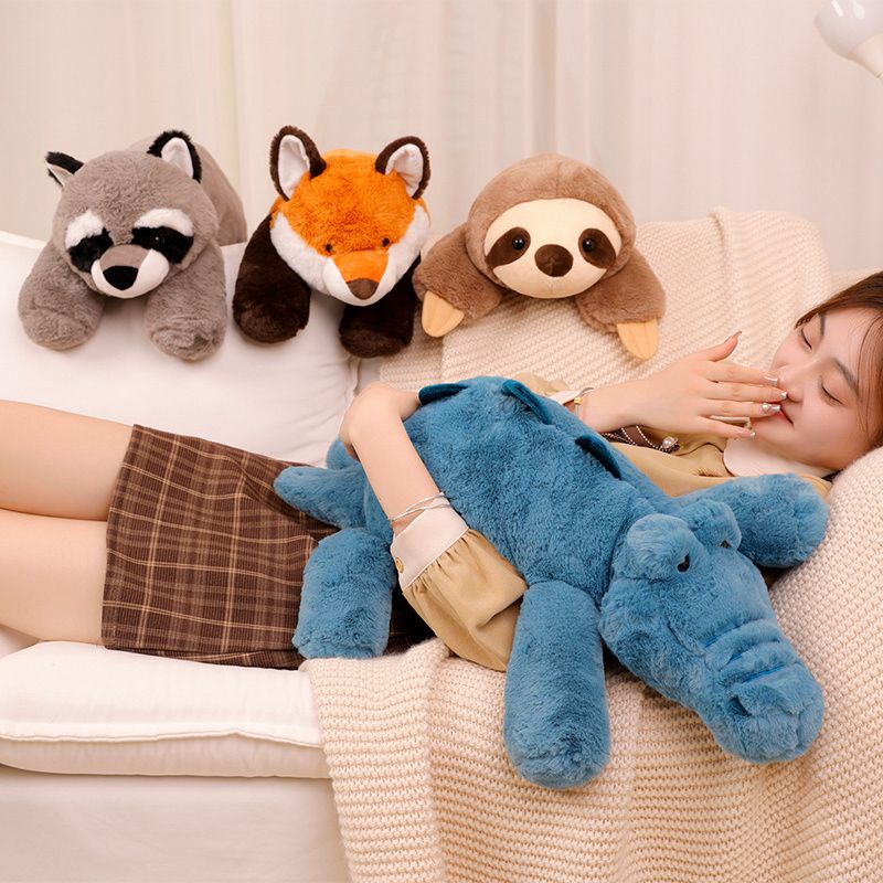 65cm Lazy Style Raccoon Fox Crocodile Sloth Plush Toy Soft Stuffed Cartoon Animal Sofa Pillow Cushion Doll Home Decor