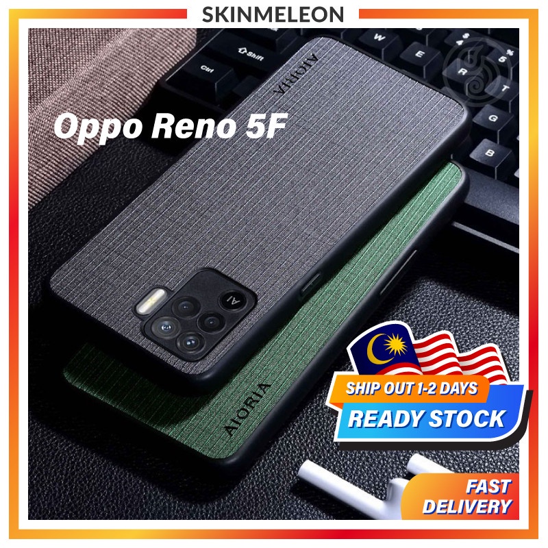 SKINMELEON Casing Oppo Reno 5F Case Casing Inspired Fabric Pattern PU Leather TPU Camera Protection Cover Phone Case