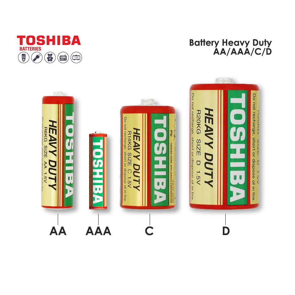 Toshiba Heavy Duty Battery AA & AAA [4Pcs]/Size C & D [2Pcs] Original