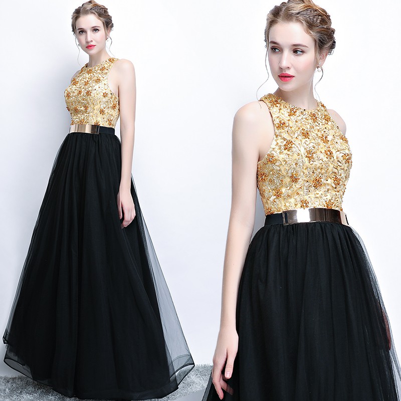 gold with black dress