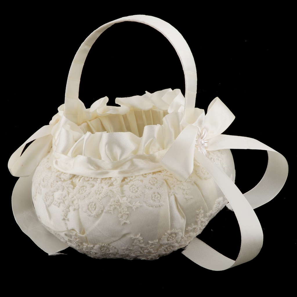 Hellery Luxury Bow Embroidered Flower Decor Flower Girls Basket