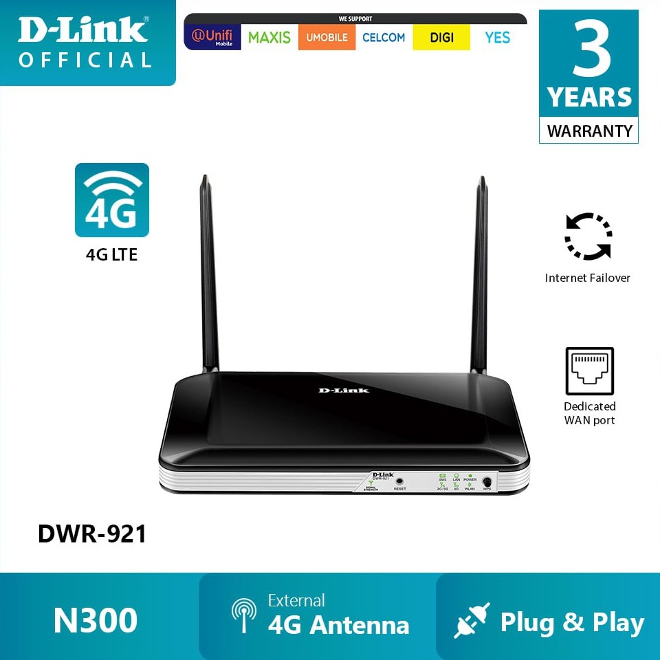 D Link 4g Lte Wirelesss N300 Wifi Modem Router Direct Sim Card Support Multiple Bands Maxis Digi Unifi Air Etc Dwr 921 Shopee Malaysia