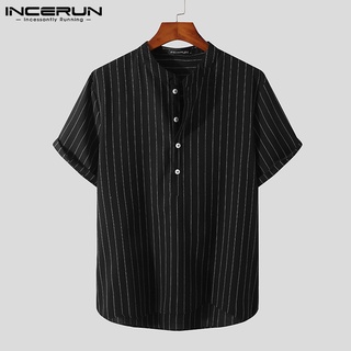 INCERUN Men Casual Striped Short-sleeved Buttons Up Plus Size Shirts