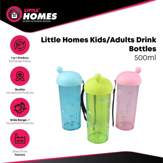 Little Homes Kids/Adults Lightweight Drink Bottles 500ml Botol Air Outdoors, Camping, Cycling, Fitness, School, Office