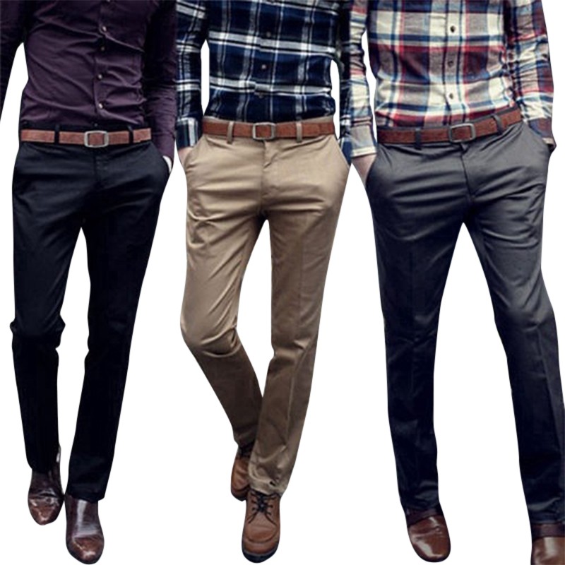 Men Formal Business Meeting Straight Solid Slacks Pants Mid Rise Slim ...