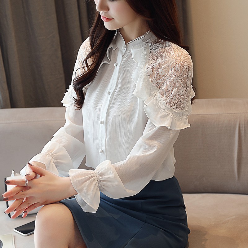 white ruffle long sleeve shirt