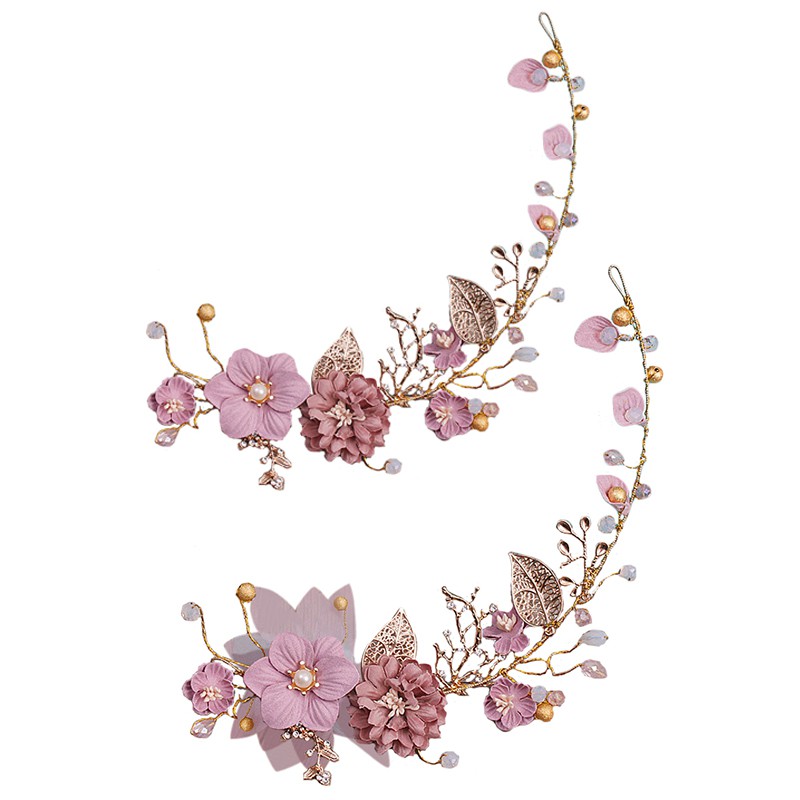 Sweet Long Hair Flower Wedding Hair Ornaments Gold Purple Series