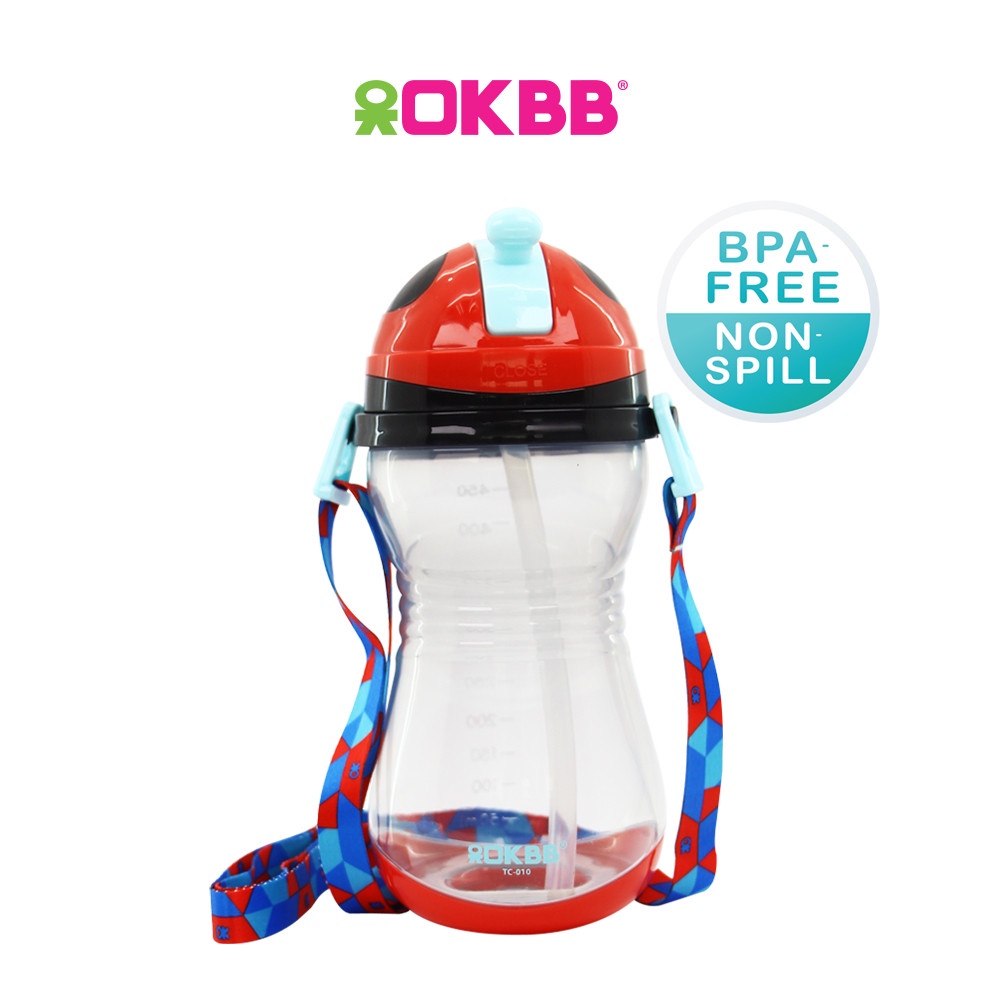 OKBB Drinking Bottle Cup With Straw And Bottle Strap Feedng Essentials (450ml) TC010_1