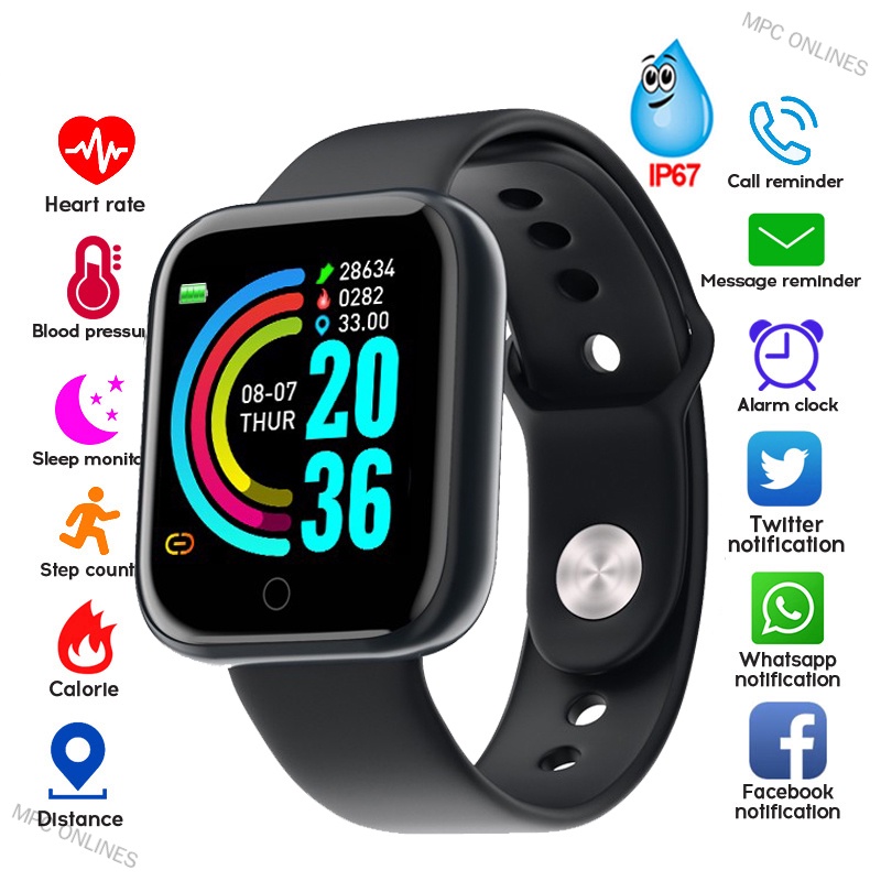 MPC ONLINES Y68 Smart Watch Waterproof Bluetooth Sport SmartWatch Support for iPhone Xiaomi Fitness Tracker Heart Rate M