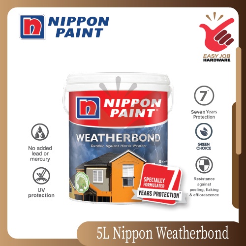 Nippon Paint 5L Weatherbond 15004 White Colour Putih External Exterior ...