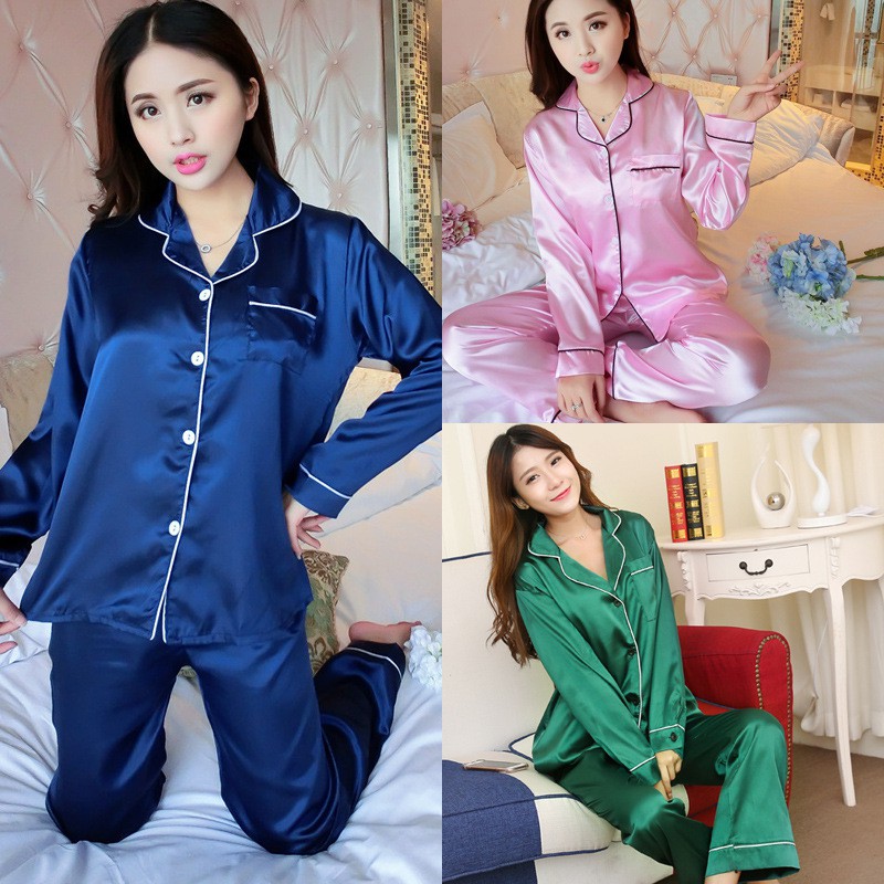 🌻doubleping93🌻【Ready Stock】baju tidur perempuan pajamas womens silk ...