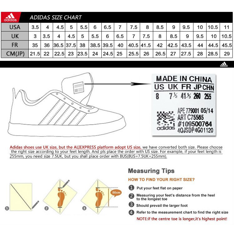 adidas size chart shoes cm
