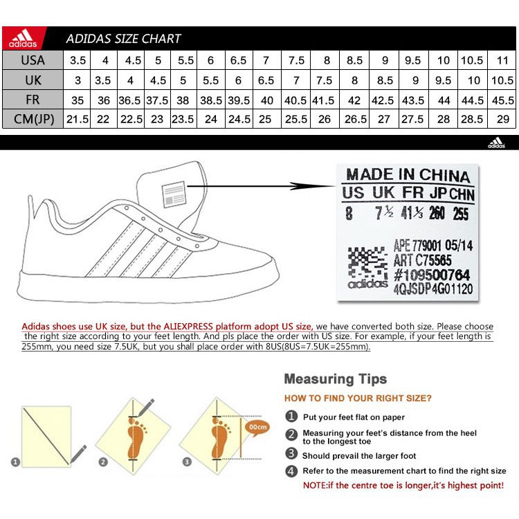 adidas shoe size chart cm