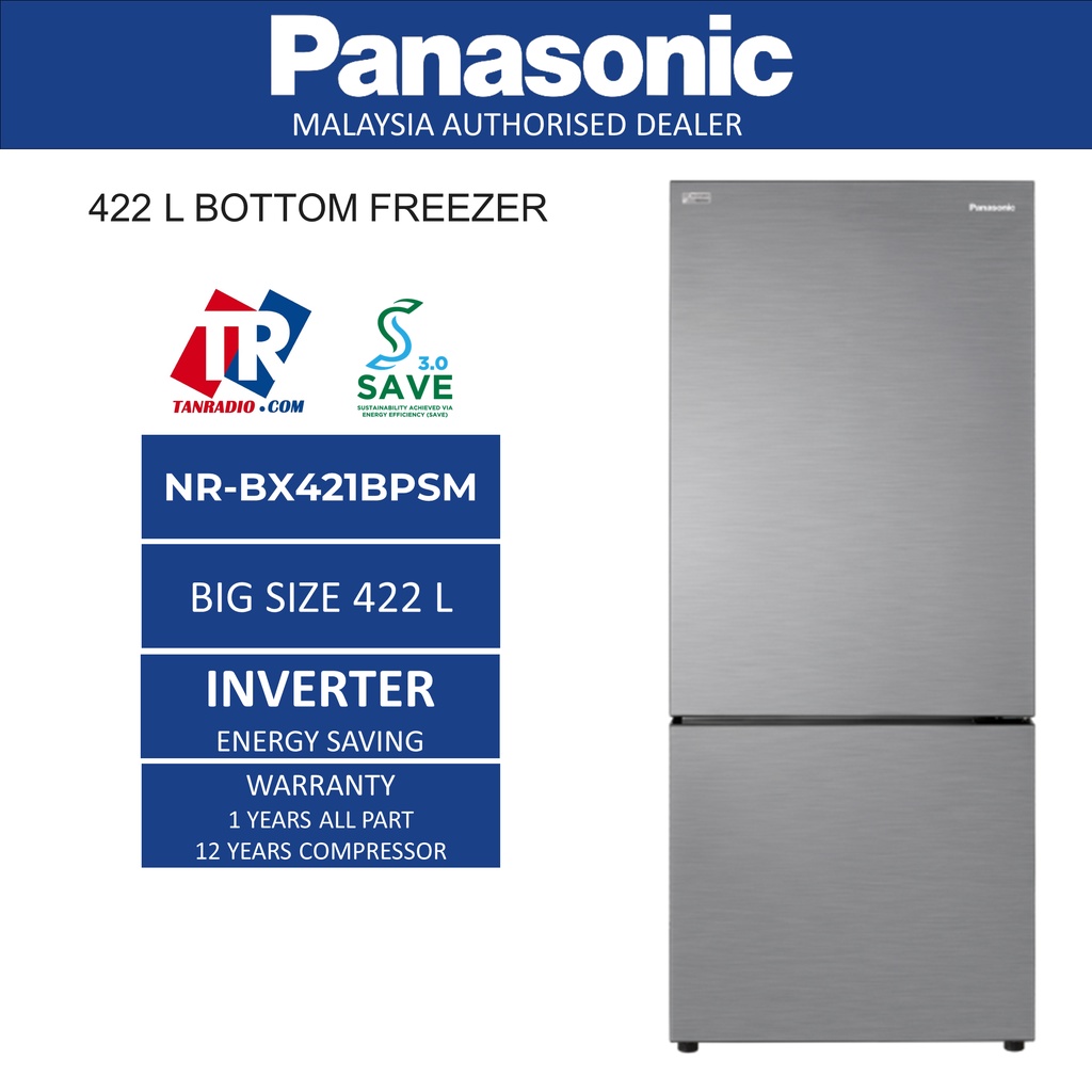 Panasonic Silver Inverter 2 Door Bottom Freezer Refrigerator Fridge