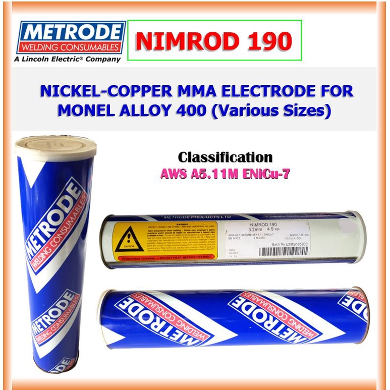 LINCOLN / METRODE NIMROD 190 , NICKELCOPPER MMA WELDING ELECTRODE FOR