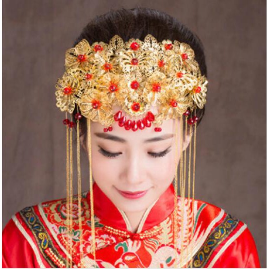 Red costume wedding bridal jewelry wholesale Chinese style phoenix dress