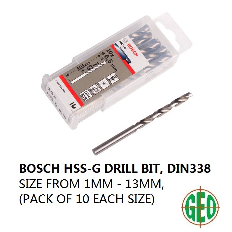 BOSCH METAL DRILL BIT HSSG, DIN 388 (PACK OF 10) SIZE FROM 1.0MM 7