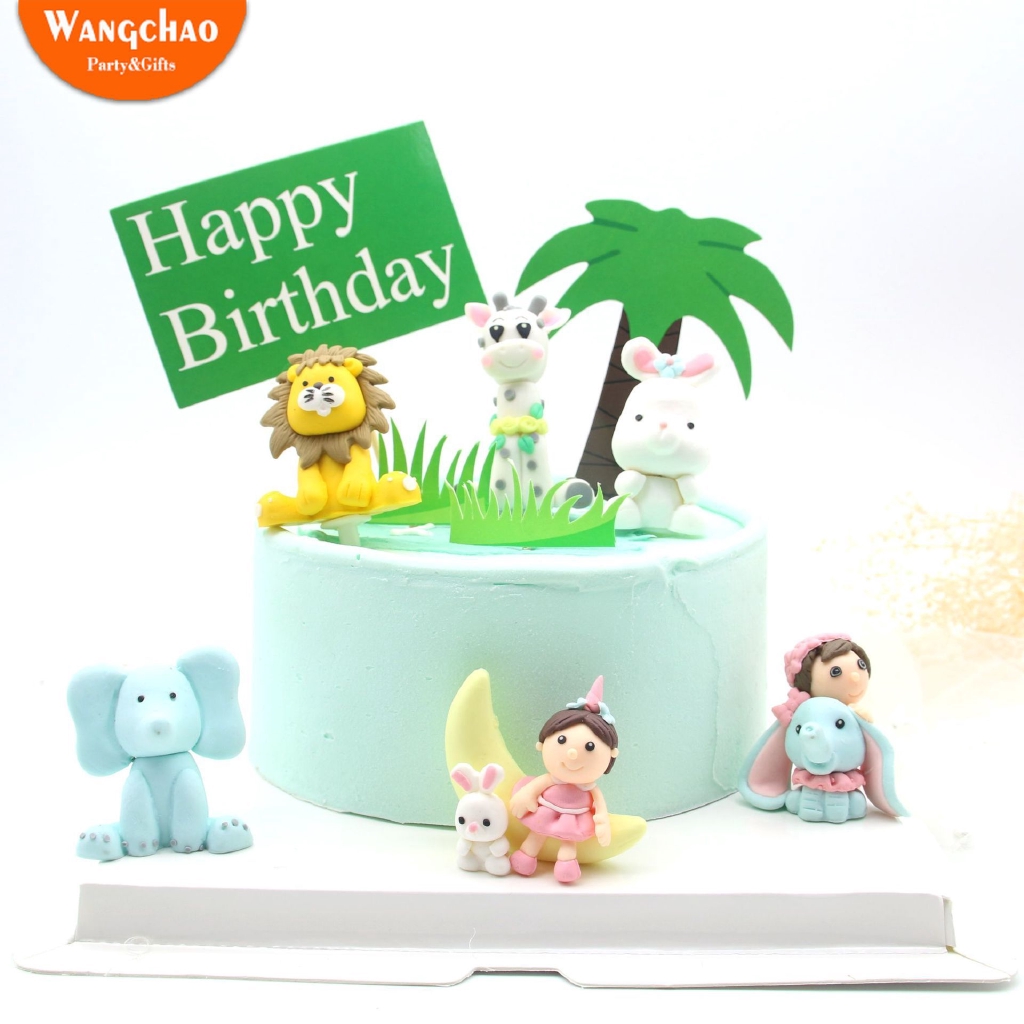 Lion Giraffe Rabbit Elephant Animals Safari Party Cake Topper