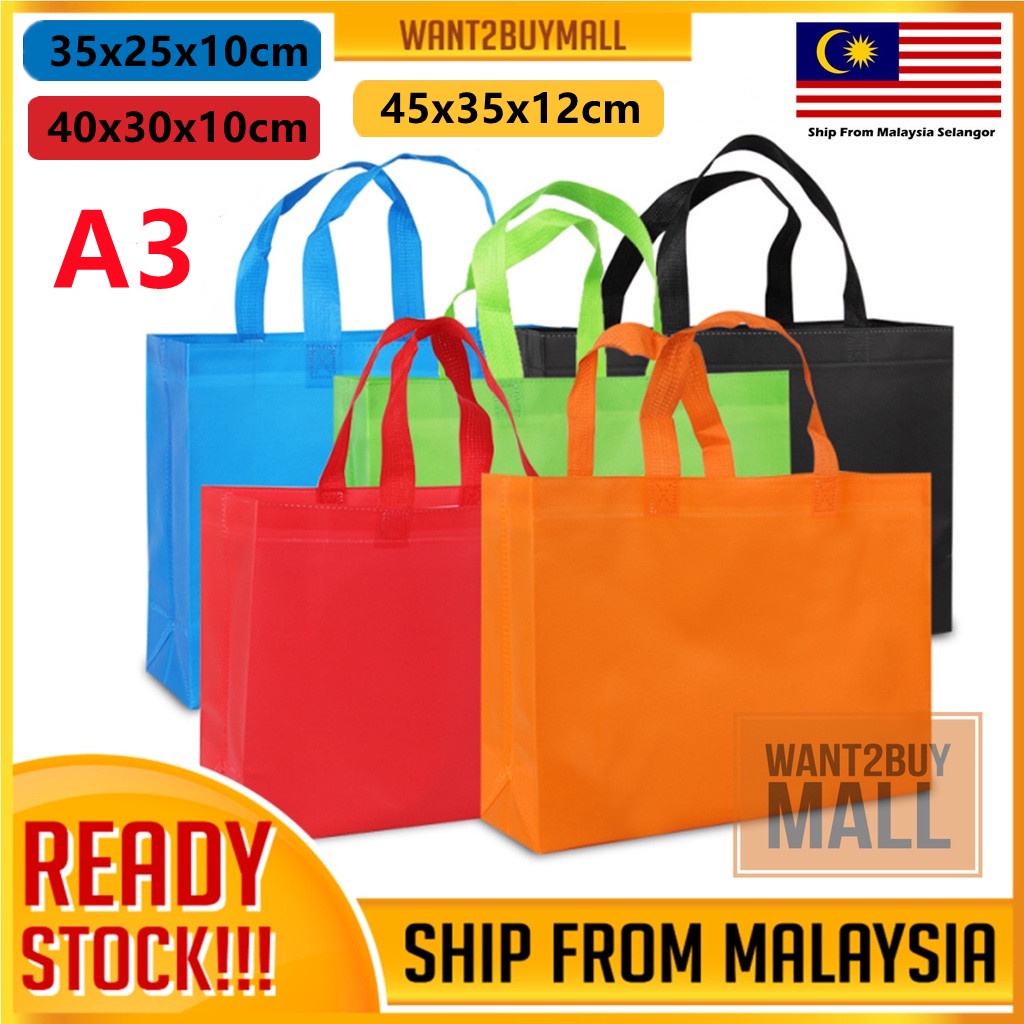 A3 Plain Non Woven Bag Eco Friendly Reuseable Recycle A4 Go Green Shopping Corporate Gift School Paling Murah Beg Kain