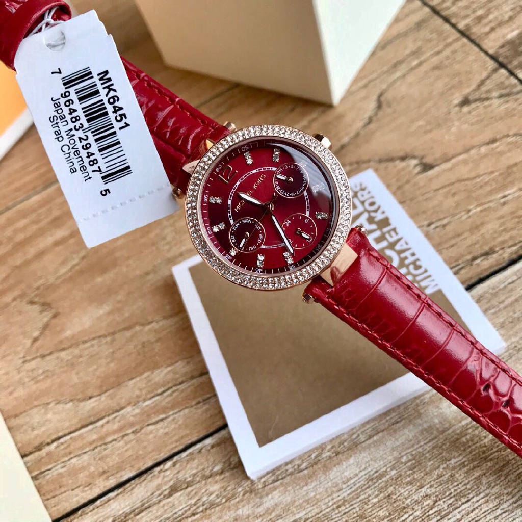 Women's Michael Kors MK6451 Mini Parker Multifunction Red Strap Watch Set |  Shopee Malaysia